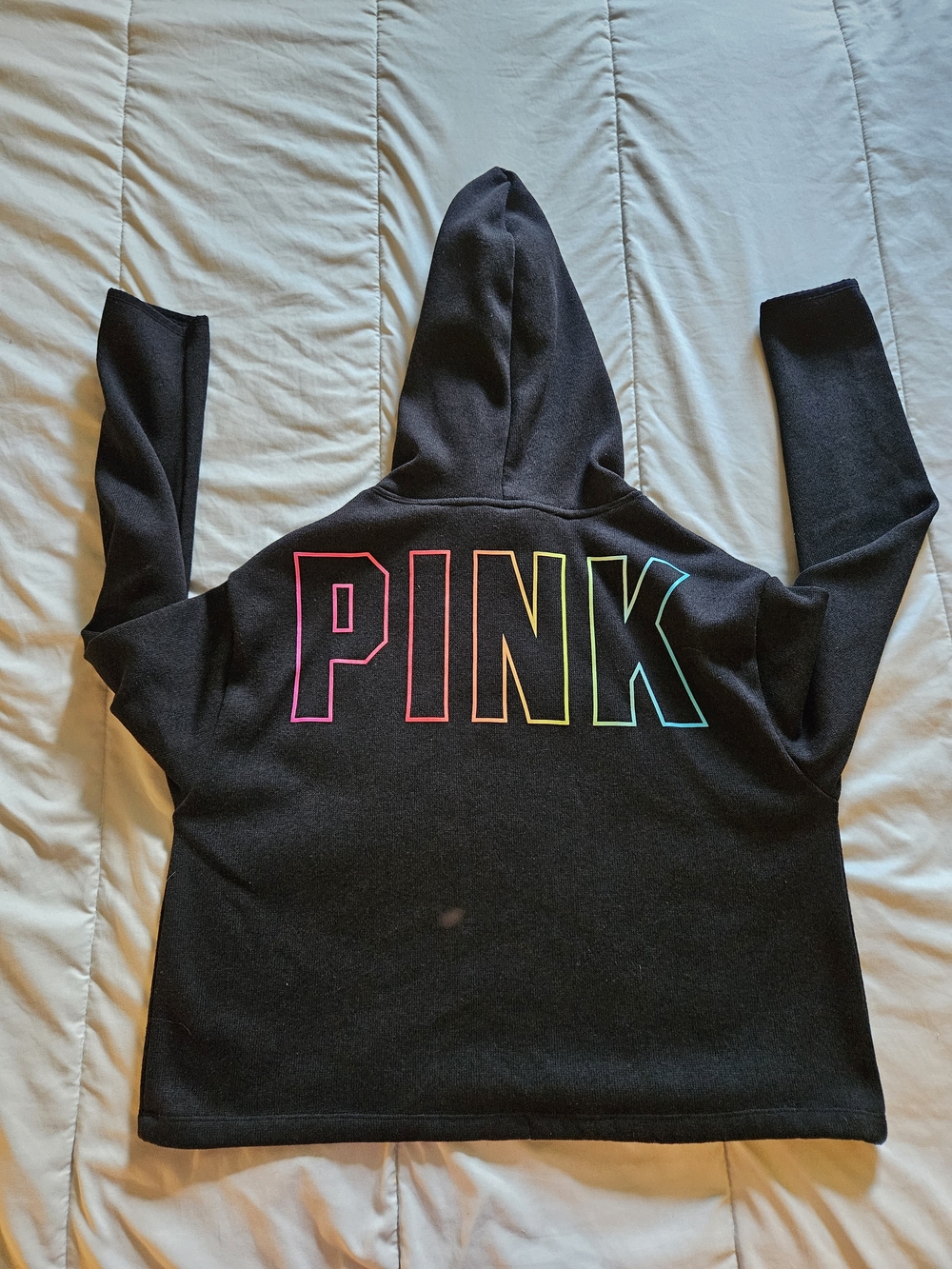 Victoria's Secret PINK Black Rainbow Logo Oversized Pullover‎ Hoodie